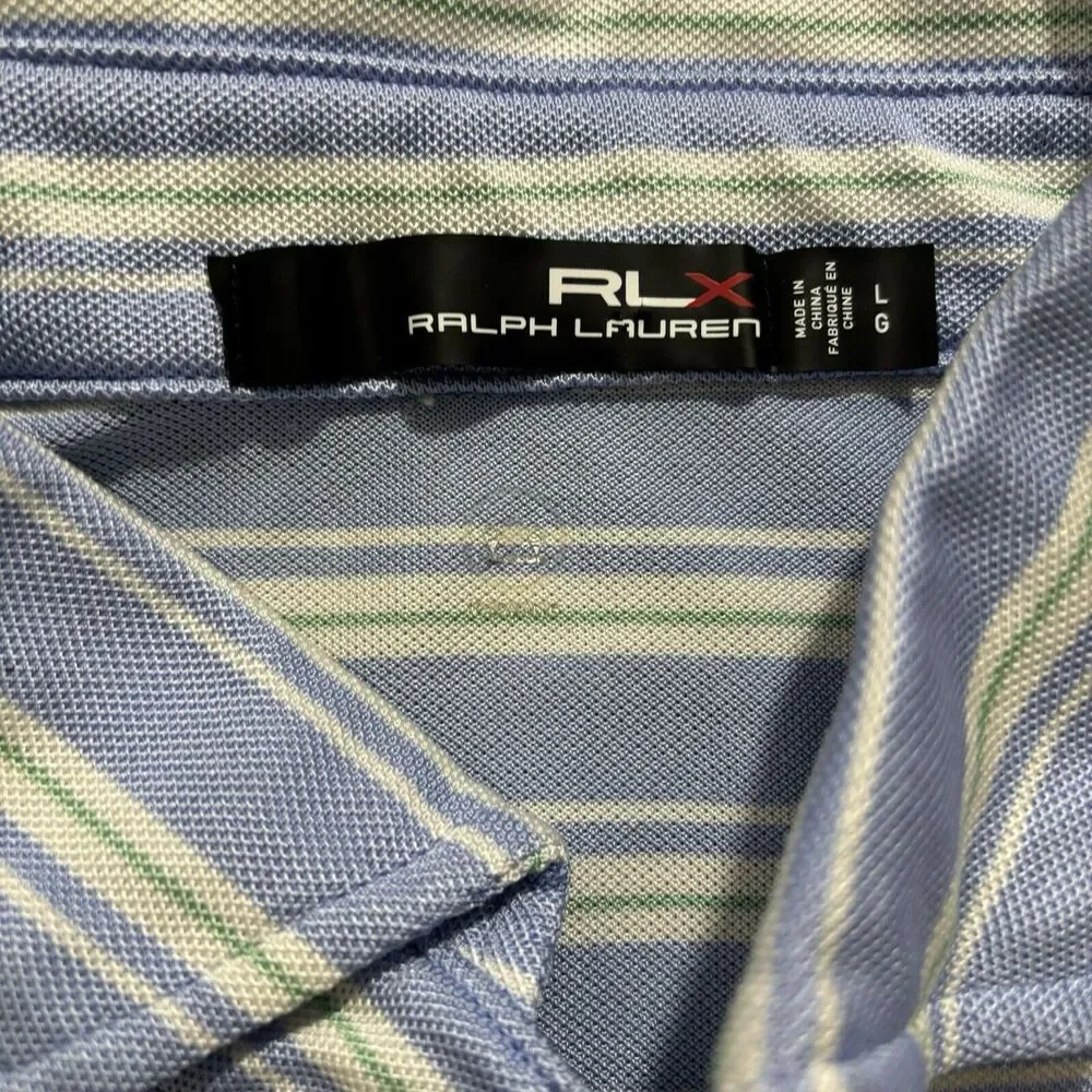 Ralph Lauren Polo RLX Golf Short Sleeve Shirt Mens Large Stripe Blue Performance